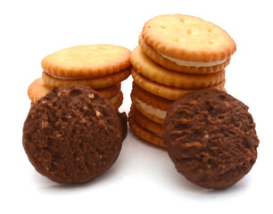Close-up of cookies against white background 