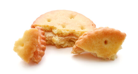 Close-up of cookies against white background 