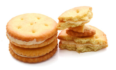 Close-up of cookies against white background 