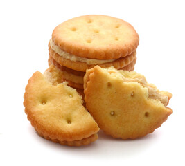 Close-up of cookies against white background 