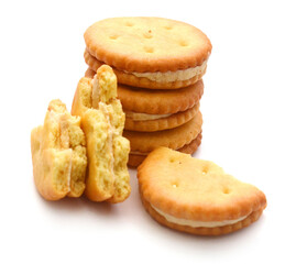 Close-up of cookies against white background 