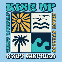 Beach and waves abstract design illustration with positive slogan