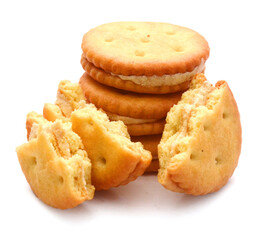 Close-up of cookies against white background 