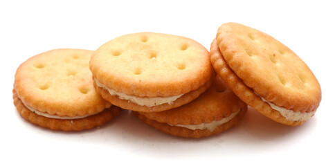 Close-up of cookies against white background 
