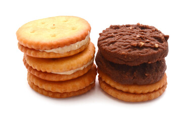 Close-up of cookies against white background 