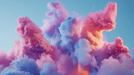 Fototapeta premium Colorful, abstract, cloud-like smoke formations against a pastel background.