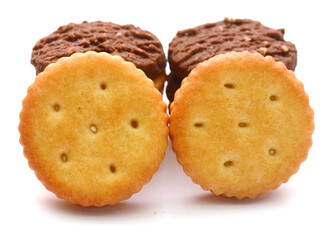 Close-up of cookies against white background 