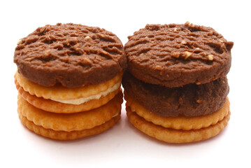 Close-up of cookies against white background 