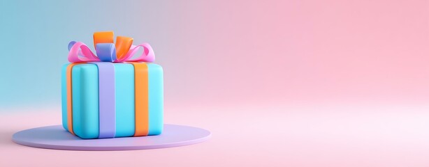 Colorful gift box with vibrant ribbons.