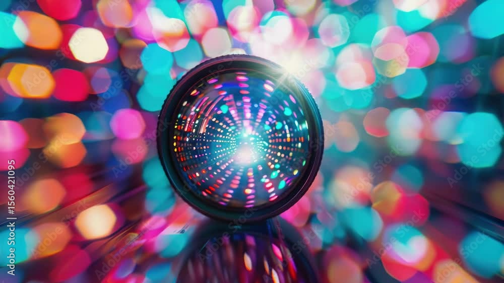 Poster a disco ball with colorful lights reflected on its surface