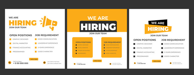  we are hiring announcement template design  We are hiring job social media posts, ads banner template, Job job vacancy square flyer or web banner Template design