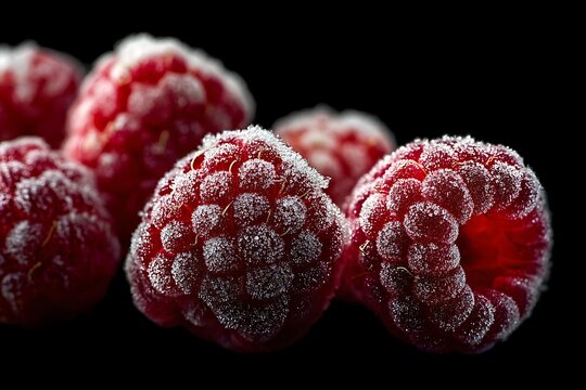 raspberries on black background