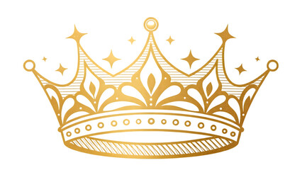 A minimal, elegant golden crown clipart with clean lines and slight shine effect, PNG with transparent background for invitations, certificates, and kids’ party designs