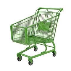 Green Shopping Cart Angled View Isolated on Transparent Background Perfect for Retail and E-commerce Concepts Isolated Transparent Background