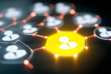 Network connections highlighting a central figure in a digital space