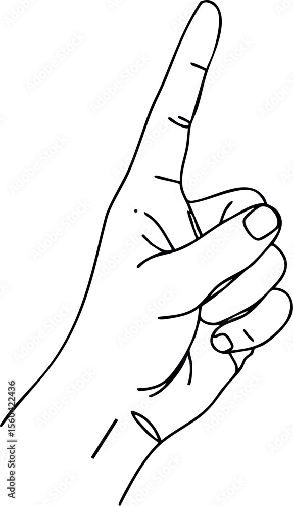 Poster hand pointing index finger upward simple line art vector illustration isolated on white background