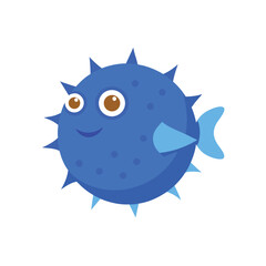 Cute cartoon puffer fish with big eyes and spikes on a white background