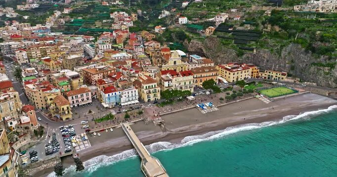 Aerial view of Minori resort village, Amalfi coast, Italy