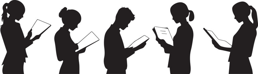 Silhouette Collection People Reading Books  Documents