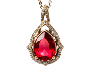  necklace pendant with ruby isolated on white background PNG, AI GENERATED