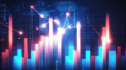 Abstract digital financial data analysis chart with glowing lines and bars on a dark grid background, representing business growth and technology. - Powered by Adobe