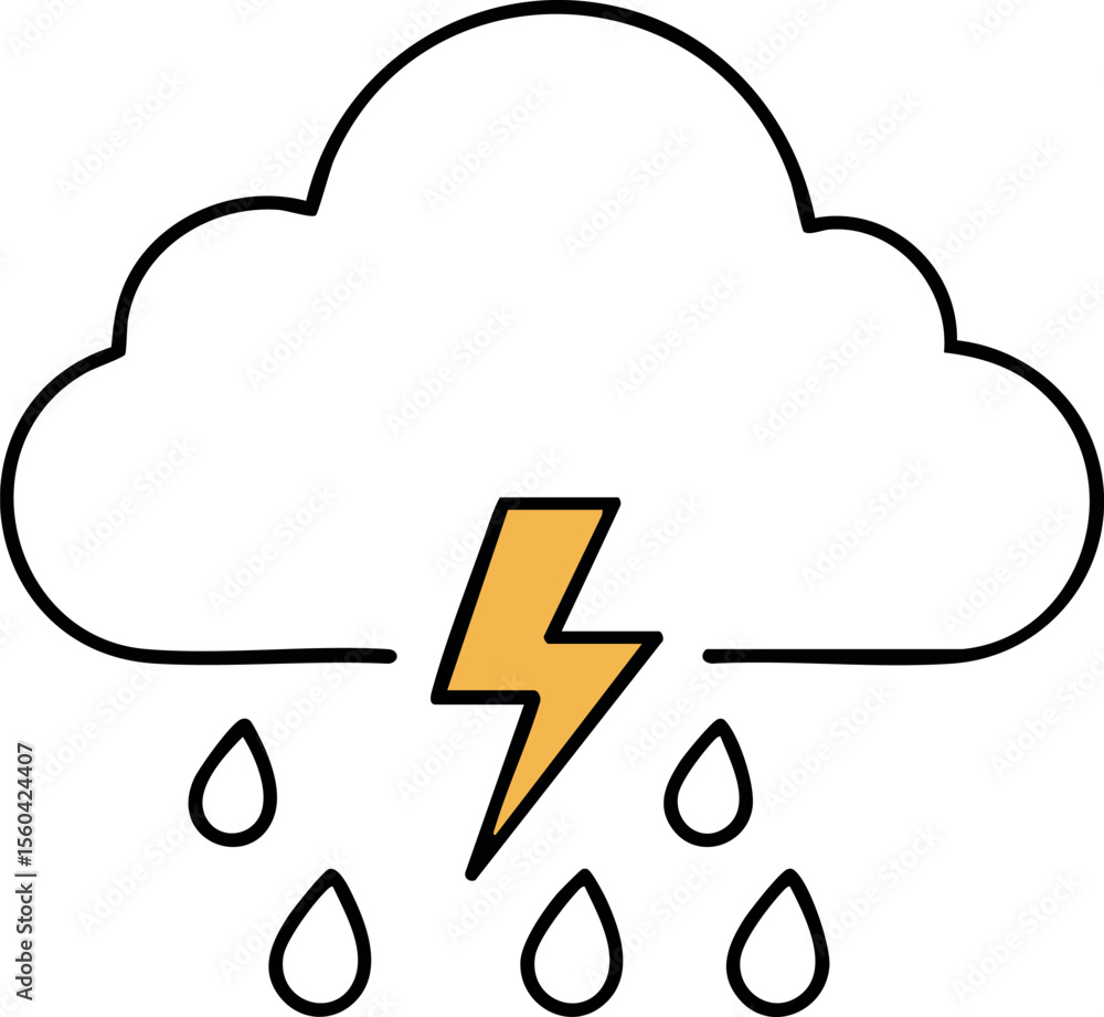 Aufkleber weather icon with thunderstorm cloud lightning bolt and raindrops simple vector design for digital u
