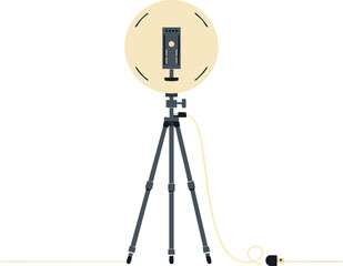 Obraz premium Vintage style photography lamp with tripod stand and round yellow light source vector design illustration