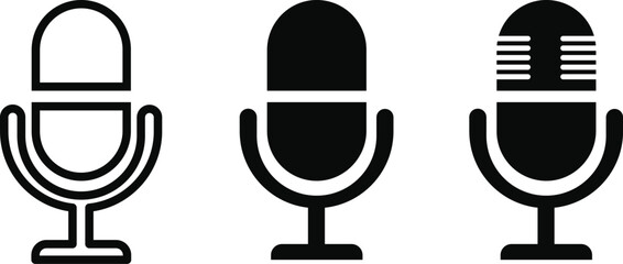 A collection of microphone icons. These mic symbols are perfect for websites and mobile applications, as well as for karaoke and podcasting. This vector illustration features a transparent background.