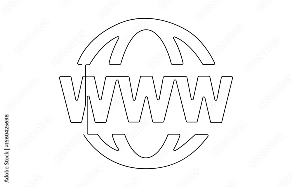 Fototapete continuous drawing of one line of an web site. web concept. web site, isolated white background, vec