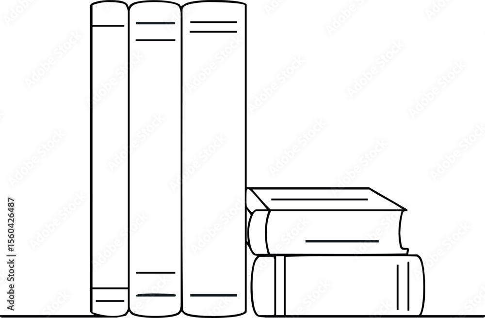 Poster stack of books outline vector design with vertical and horizontal book arrangement for reading and e
