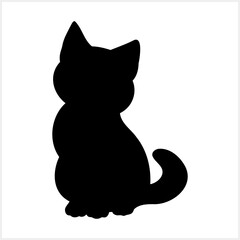 Black silhouette of cat on isolated. Vector illustration. Stencil. Pet icon