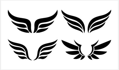 Doodle wings icon. Angel symbol. Tatoo stencil wing. Vector illustration