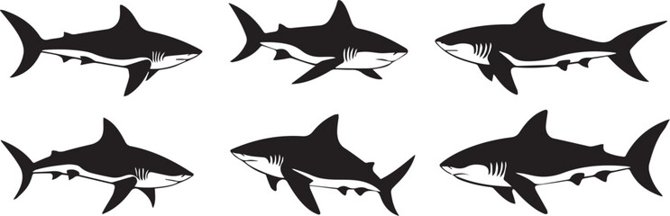Powerful Shark Silhouettes Six Striking Vector Illustrations