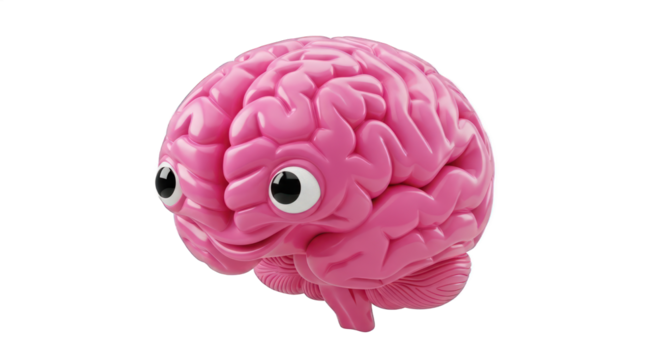 Pink Cartoon Brain With Googly Eyes Rendering on Transparent Background Isolated Transparent Background