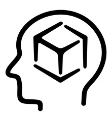 Human head with 3D cube inside and modeling. Cybernetic, artificial intelligence, measurement and dimensions, illustration