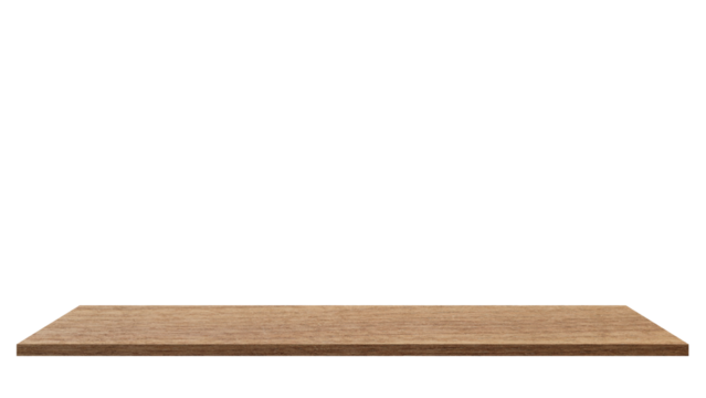 long oak wooden table top isolated on background with clipping path. wood texture floor or top shelf perspective in light brown color tone. podium surface.
