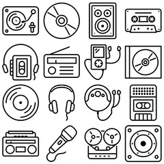 Vintage Music and Audio Icon Set Outline Style