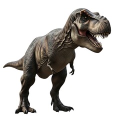 Fototapeta premium A massive, gray Tyrannosaurus Rex dinosaur, like an elephant, standing isolated on a white background