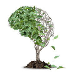 Brain loss concept and cognitive decline and neurological aging as losing memory and neurodegeneration in mental health and neuroscience concepts as Alzheimers disease and dementia.