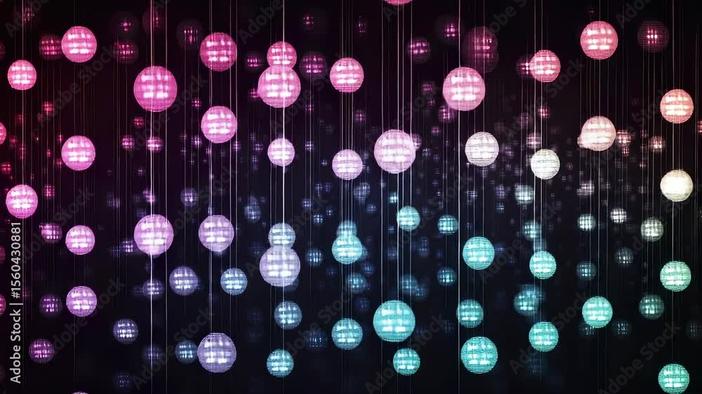 Poster abstract glowing spheres suspended with dazzling color gradient animation background