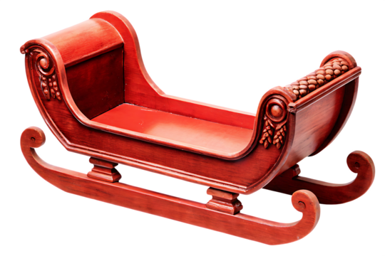 red sleigh furniture decoration isolated on white background PNG, AI GENERATED