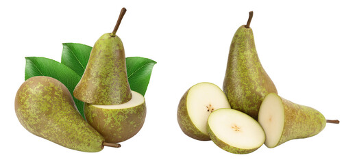 Green conference pear isolated on white background with full depth of field