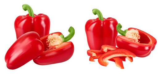 red sweet bell pepper half isolated on white background