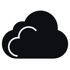 Black Cloud Icon Illustration Simple Weather Symbol with White Outline Detail on White Background