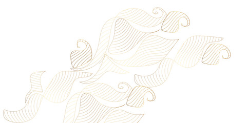 Minimalist abstract background with black outline leaves located on the sides of the template Abstract Vector line gold ornament fancy nature elegant vintage background. Hand drawn wavy branches.	
