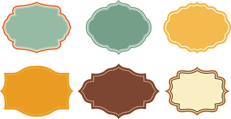 Collection of elegant vintage labels with decorative borders in pastel colors