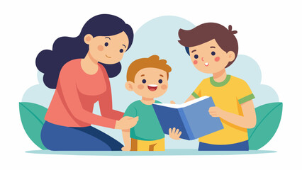 A parent reading a childrens book with their child pointing out the stereotypical gender roles portrayed in the illustrations and discussing the importance of critical thinking.. Vector illustration