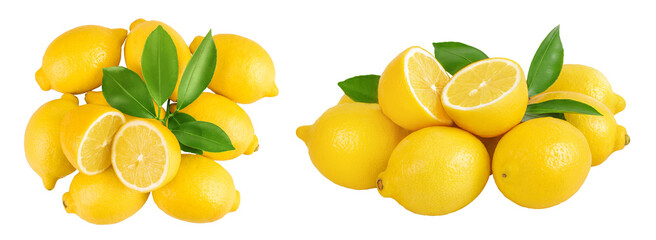 Ripe lemon with half isolated on white background with full depth of field. Top view. Flat lay