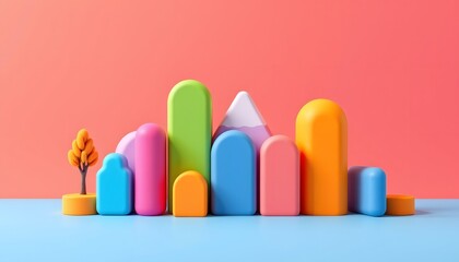 playful 3d histogram with rounded edges and soft shading, simple color background