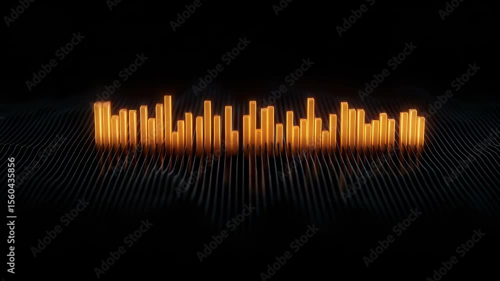 Poster futuristic orange equalizer audio spectrum simulation on black background
